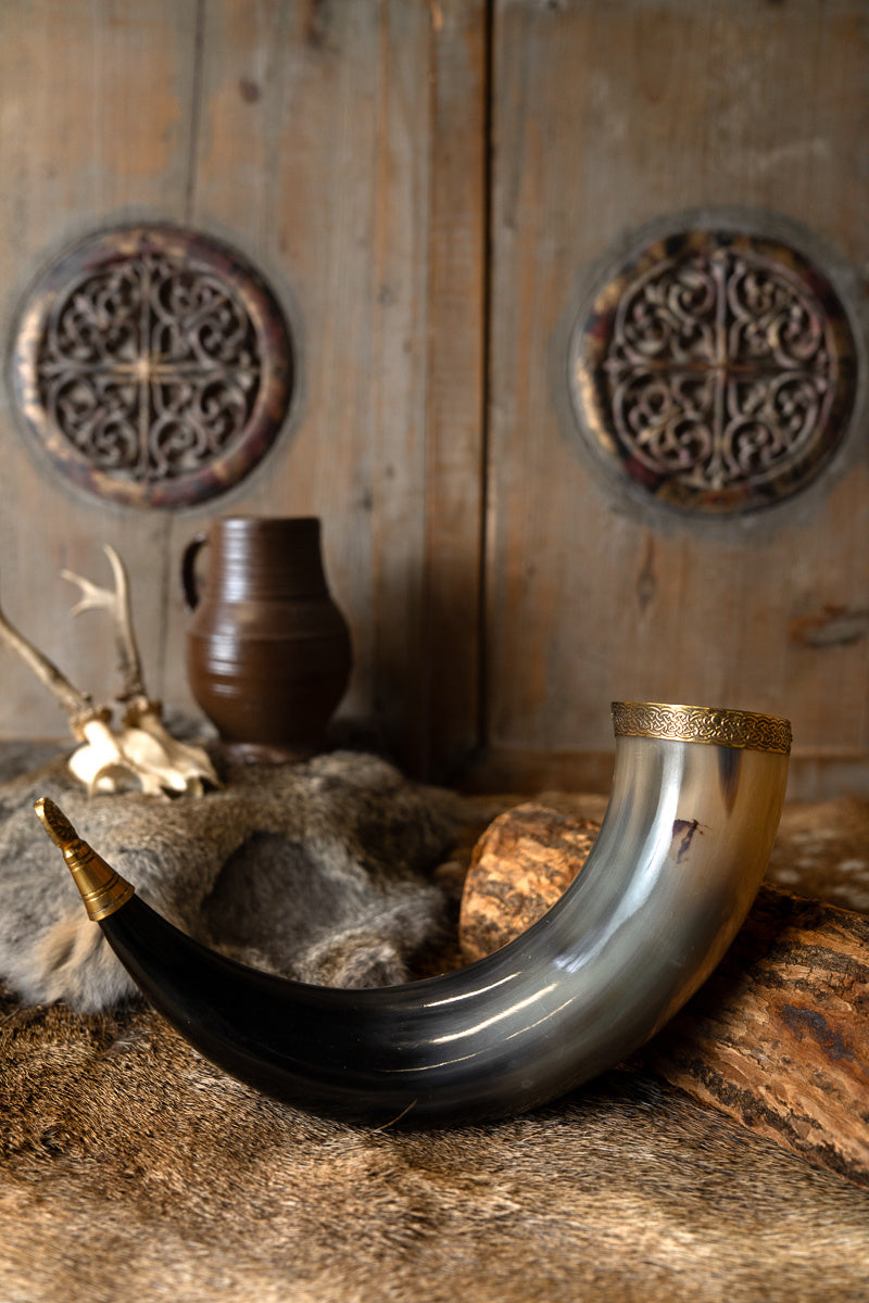 Drinkhoorn Rollo met leren houder, 200-300 ml