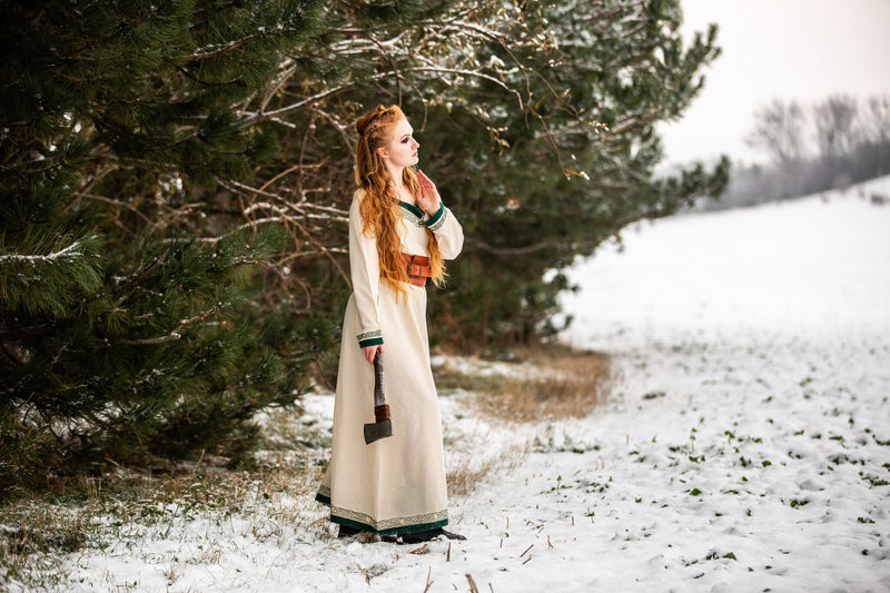 Viking vestido Lagertha, natural-verde 