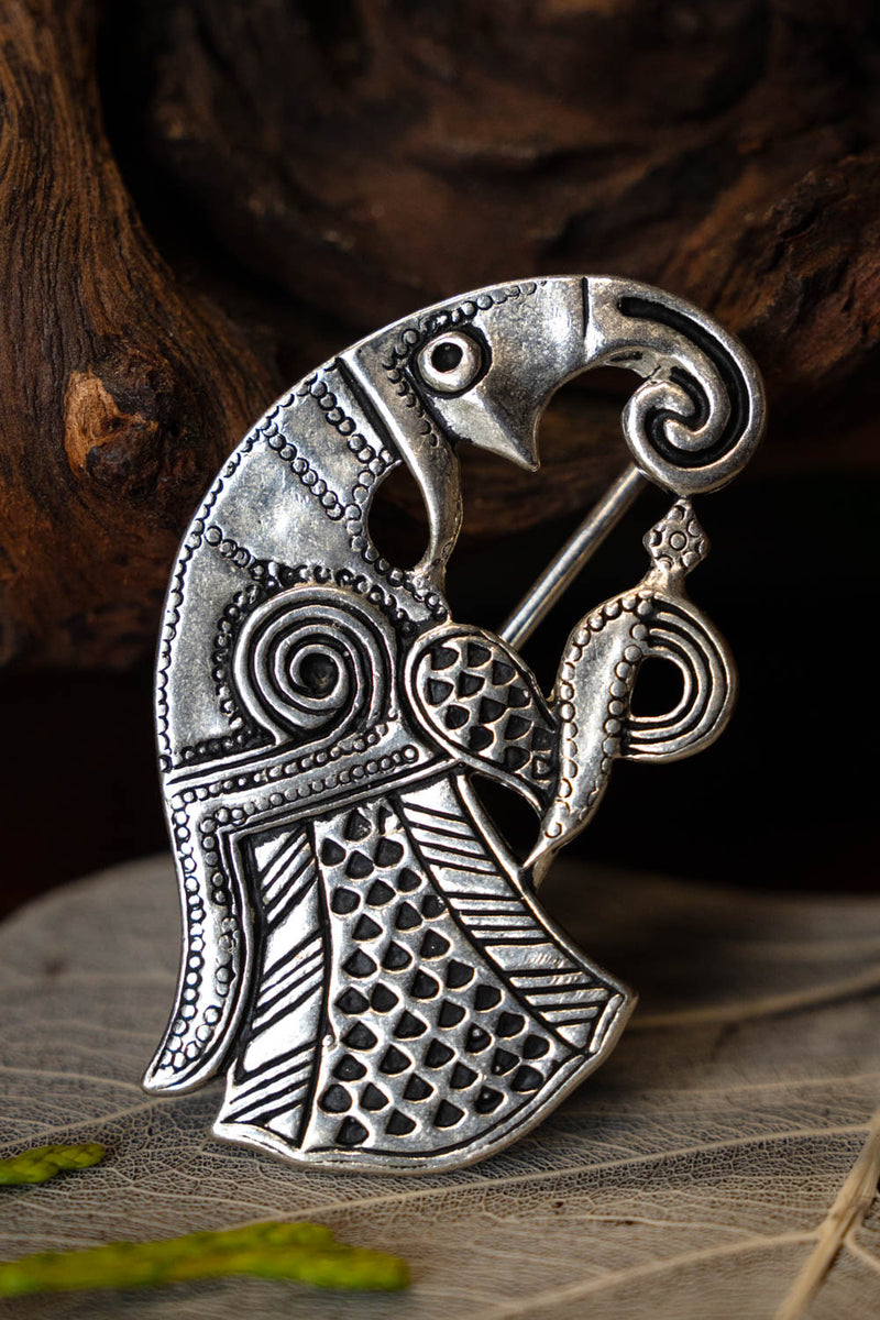 Broche de cuervo germánico Gotland, derecha, bronce plateado 