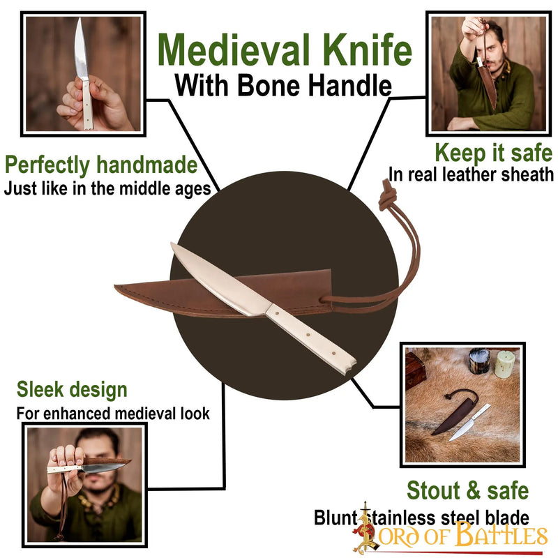 Couteau de table du XVe siècle avec manche en os, inoxydable acier 