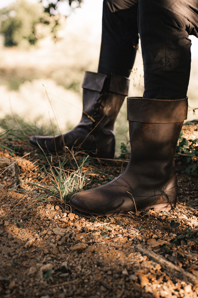 Side laced high boots, dark brown, brown