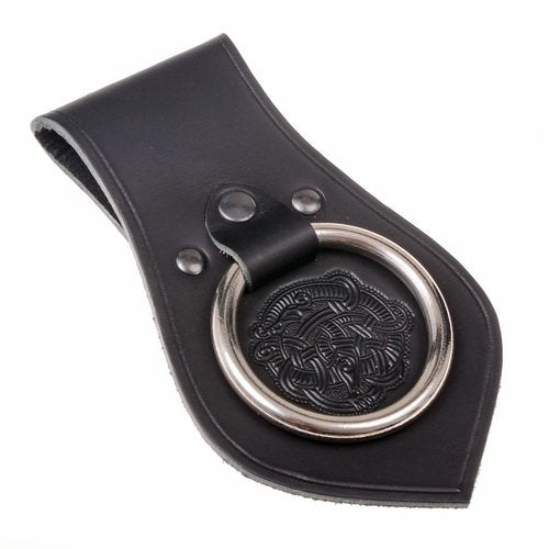 Läder vapenhållare för bälte Vikingmotiv, svart 