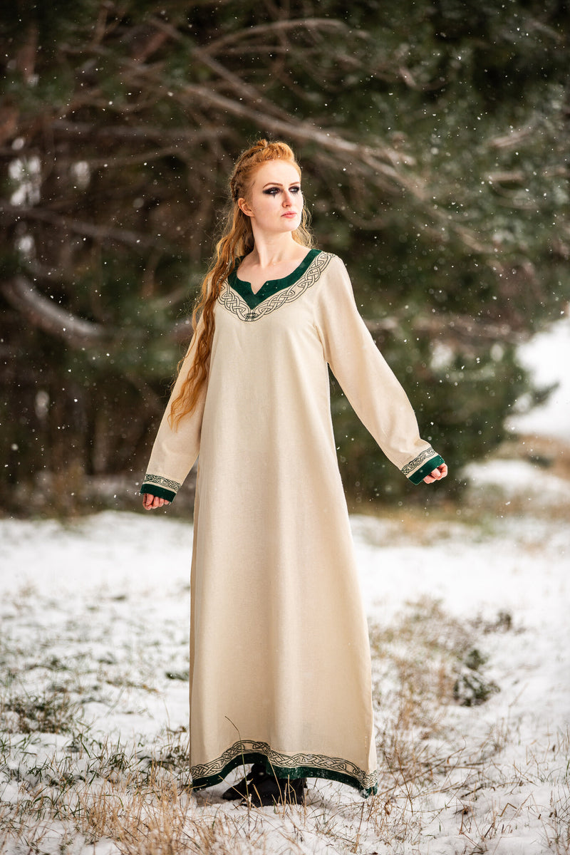 Viking jurk Lagertha, naturel-groen