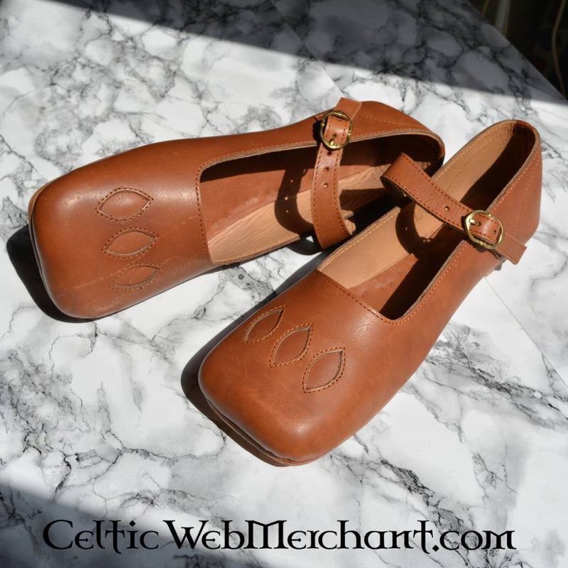 Breedbek schoenen, 16e eeuw, bruin