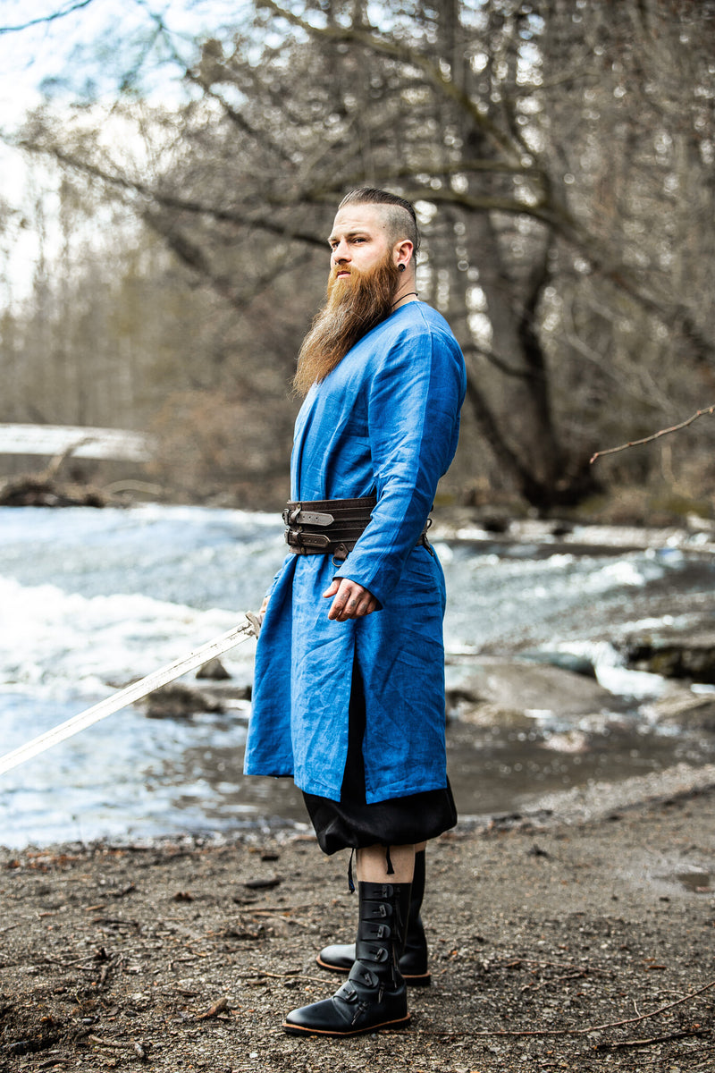 Viking tuniek Halvar linnen, blauw
