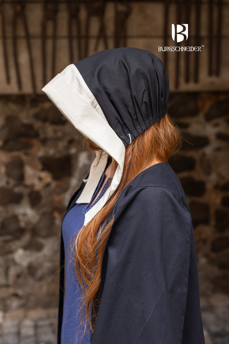 Medieval cap Dagmar, black-cream