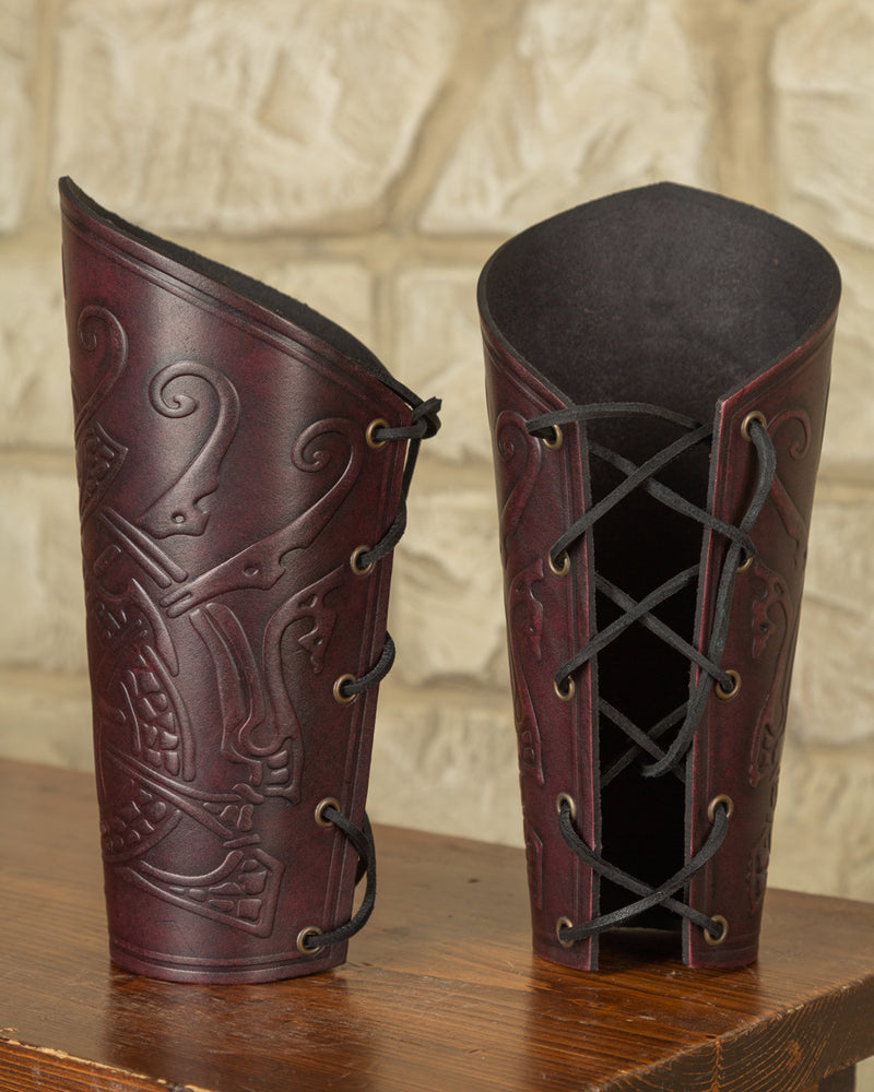 Ragnarok leren bracers, onderarmbeschermers, rood