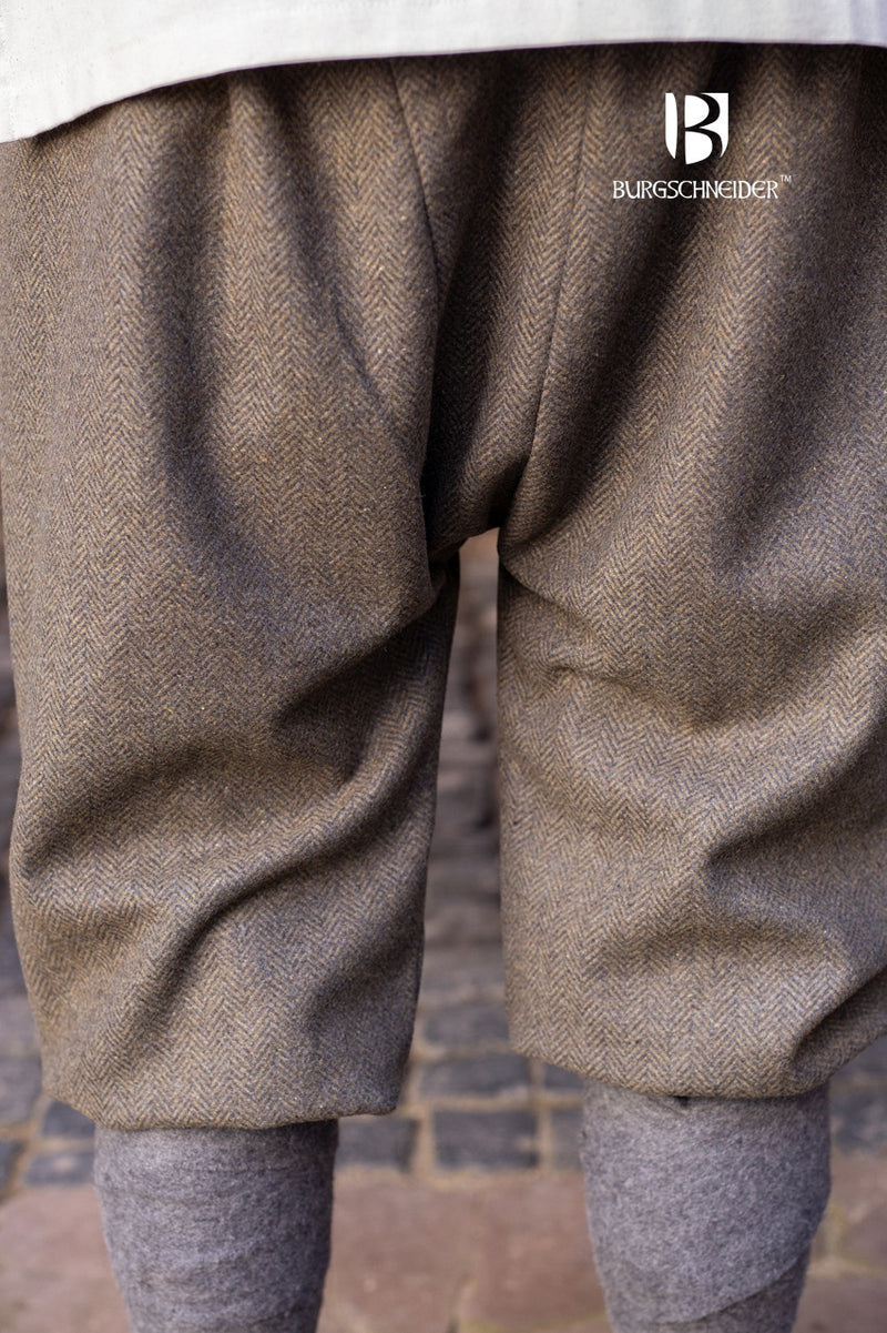 Viking trousers herringbone motif Tilda, olive-grey, wool mix