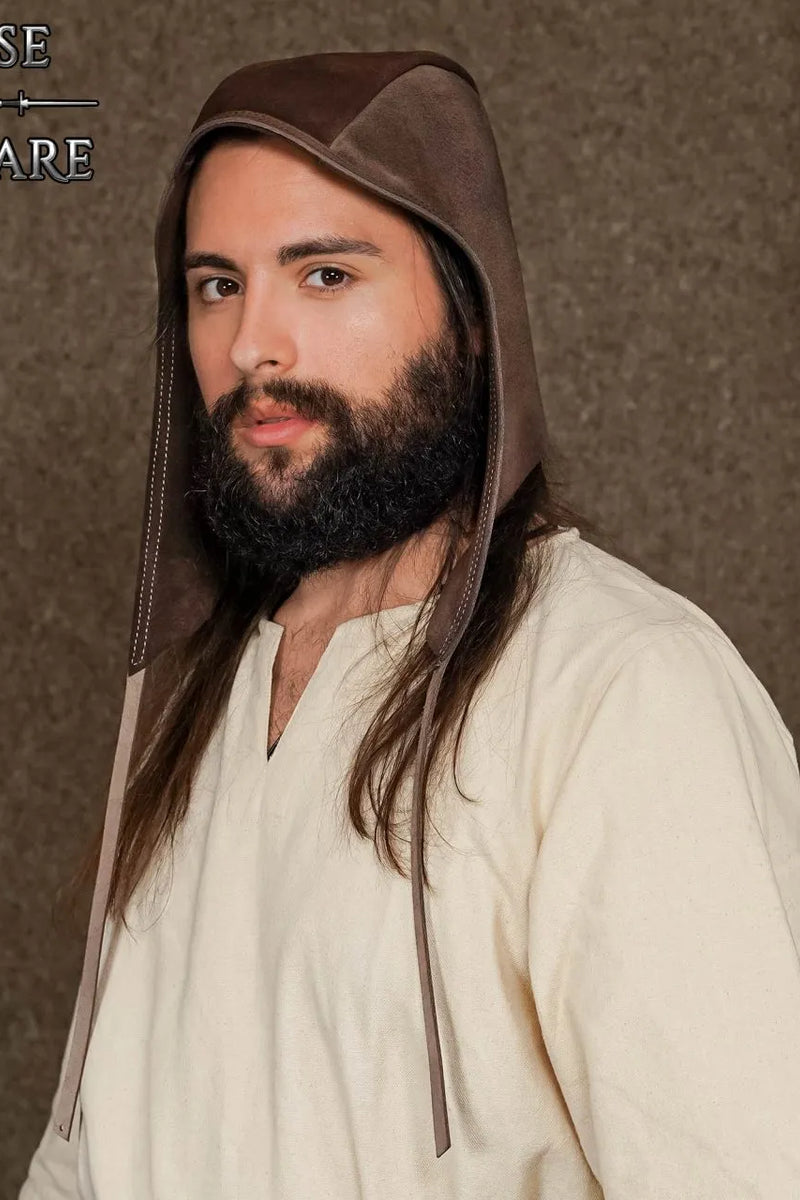 Capuchon médiéval, cuir, brun 