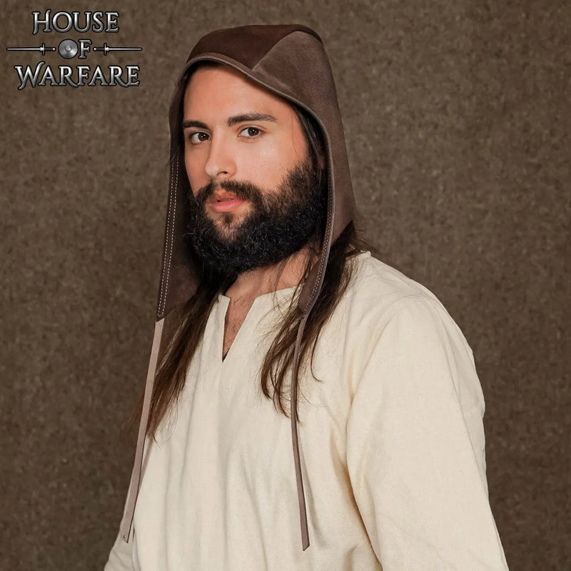 Capuchon médiéval, cuir, brun 