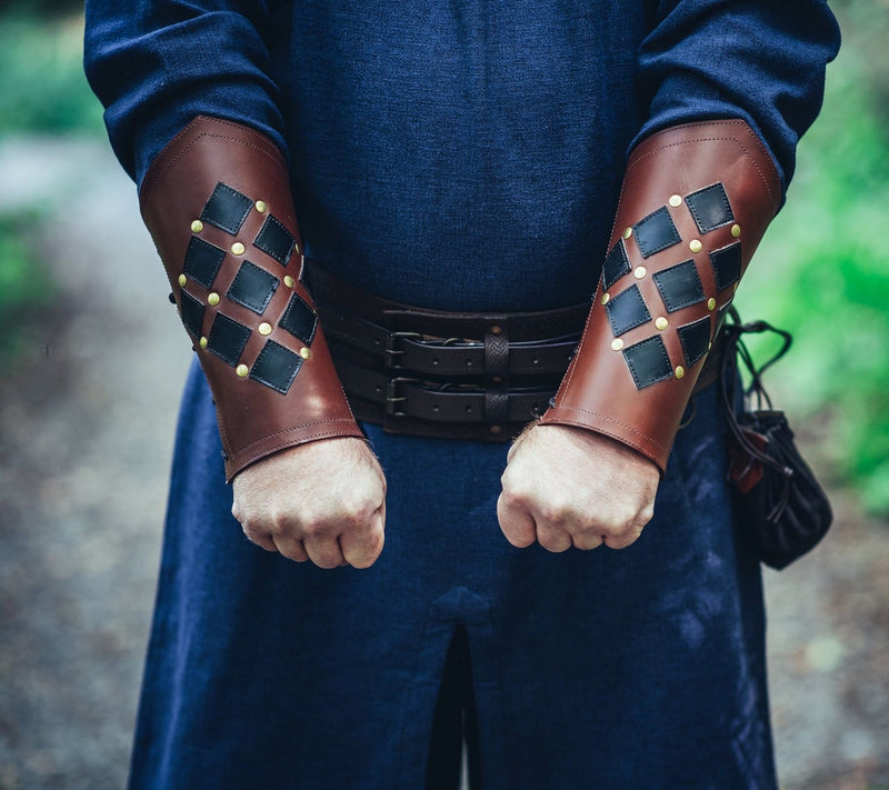 Pius leren bracers, onderarmbeschermers, bruin