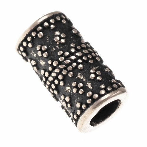 Zylinderförmige Wikingerbartperle mit Granulierung, versilberte Bronze 