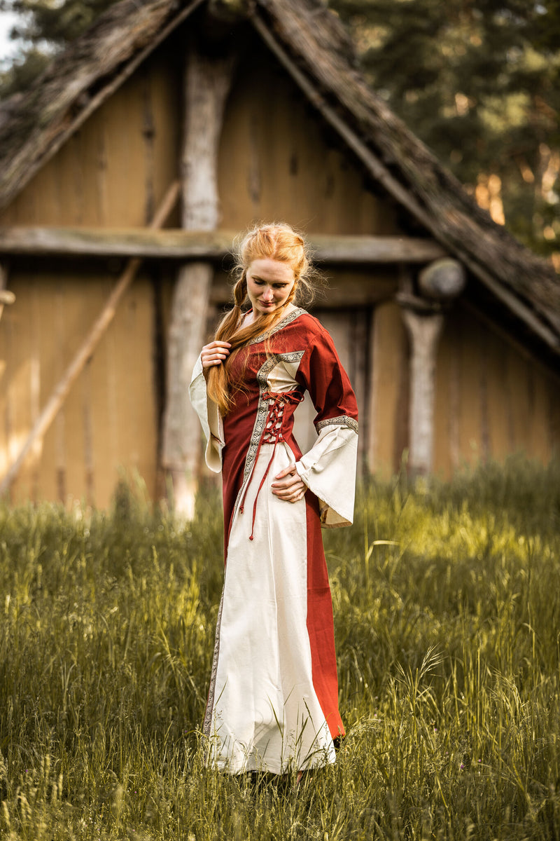 Jurk Cleena crème-rood