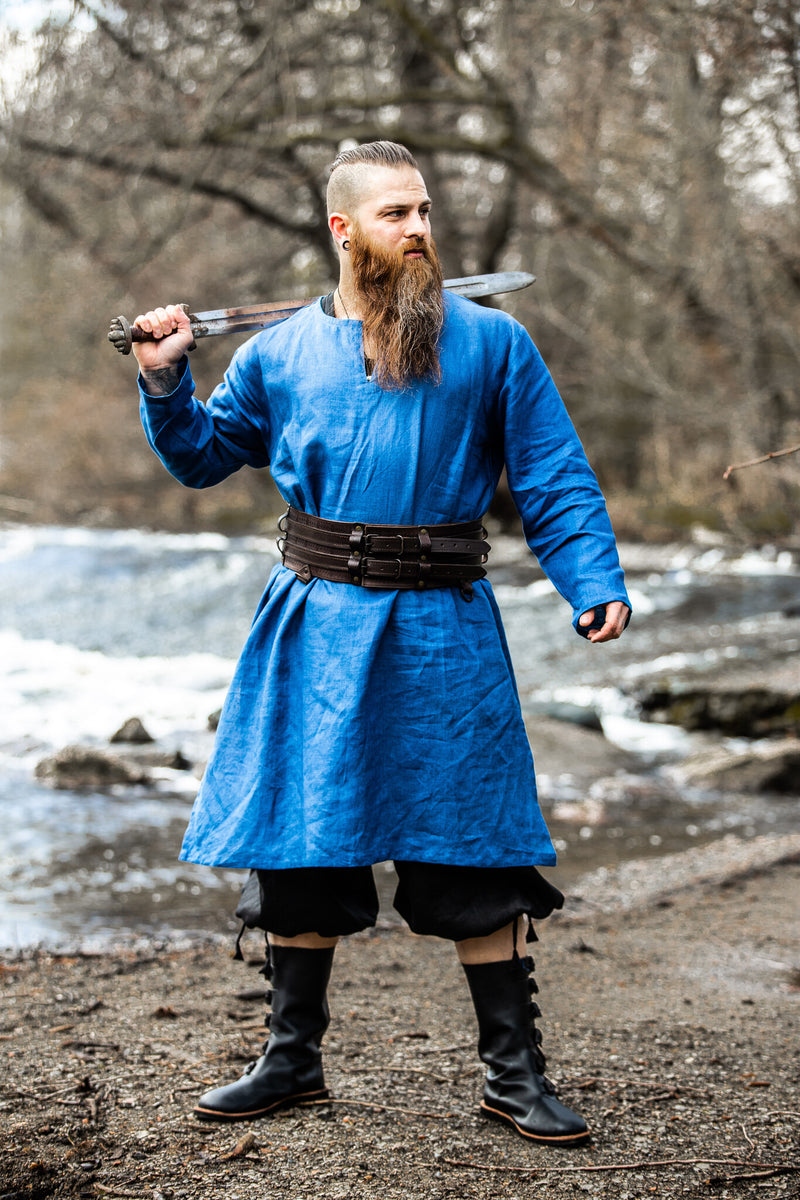 Viking tuniek Halvar linnen, blauw