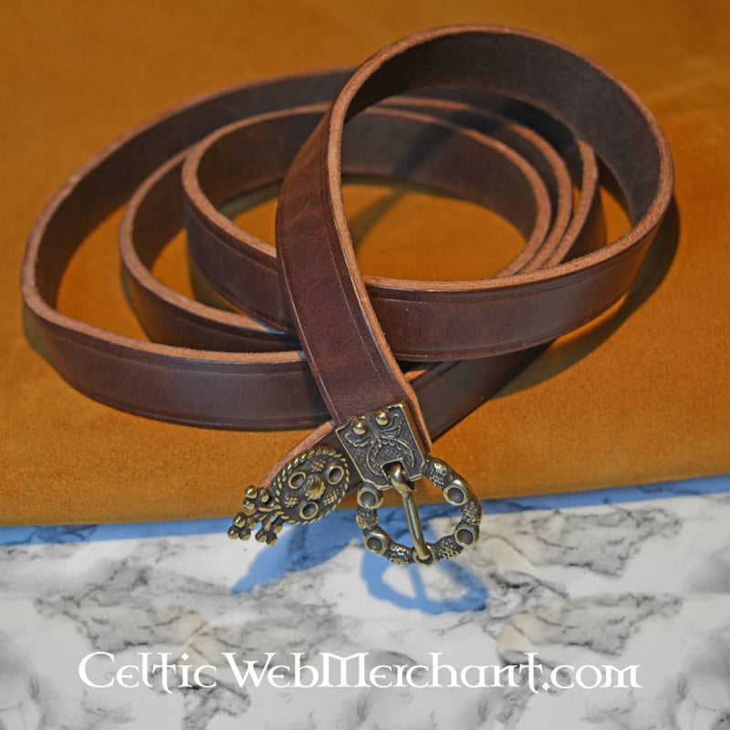 15e eeuwse riem met riemeinde (London), bruin leer, verzilverde gesp, 165 cm