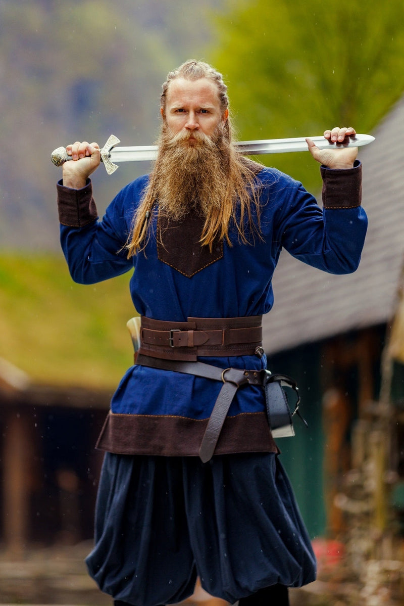 Viking tuniek Roland, wolmix, blauw