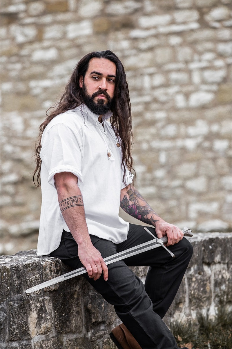 Camicia medievale a maniche corte, bianco 