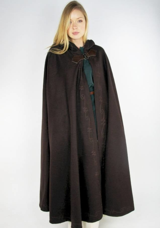 Broderet kappe Damia med lukning, uldblanding, brun 