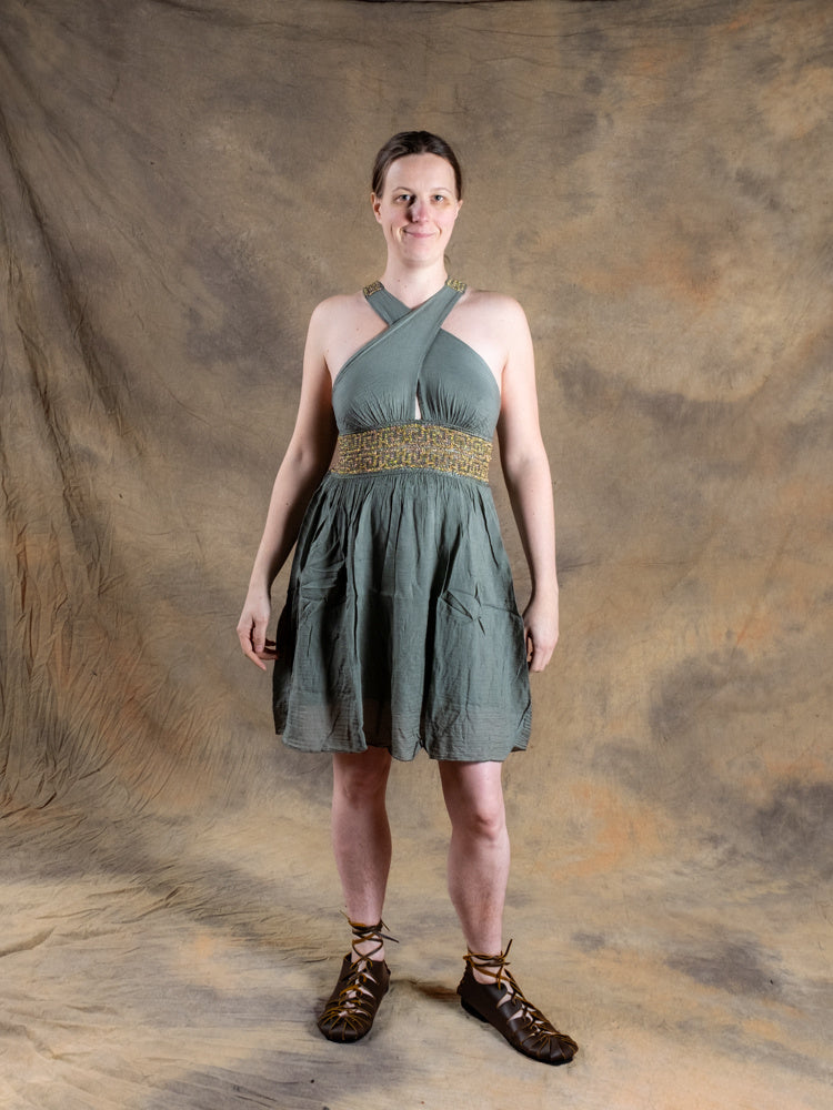 Goddess Dress Persephone, short, nature green