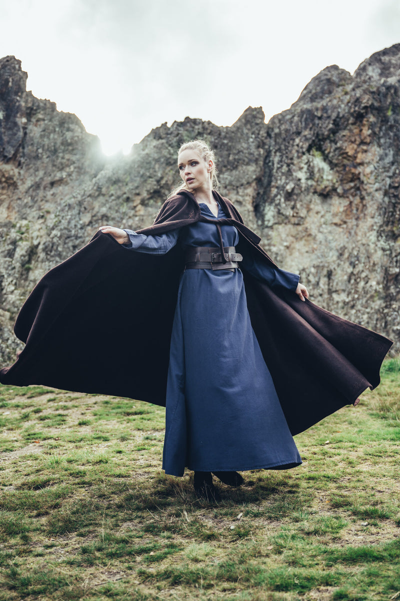 Geborduurde mantel Damia, wolmix, bruin