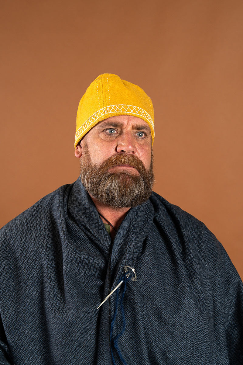 Wikinger Mantel Hjalmar mit Diamantköper, Wolle, blau-schwarz 