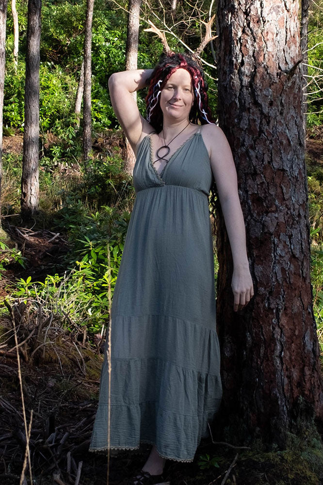 Godinnen Jurk Athena, natuurgroen