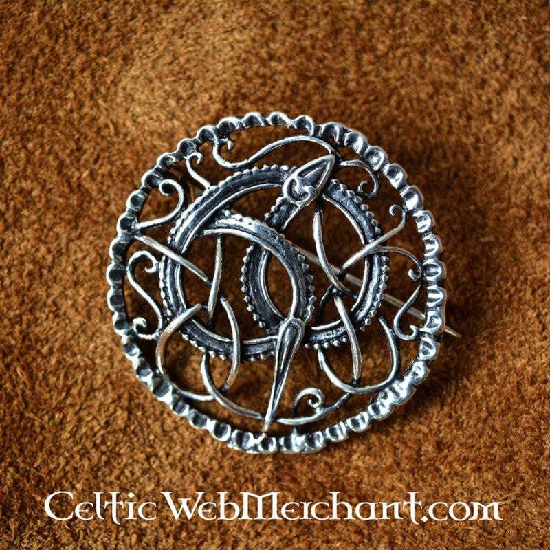 Broche Vikingo estilo Urnes, sterling plata 