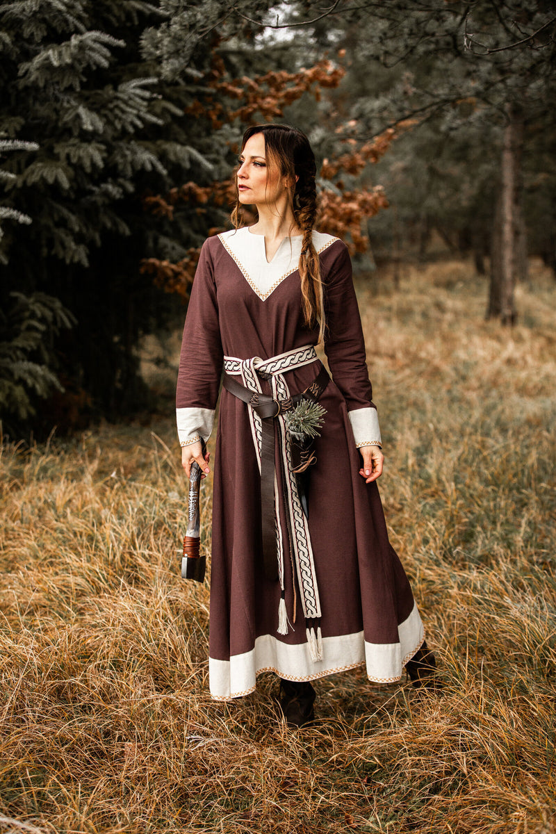 Viking jurk Estrid, bruin-naturel