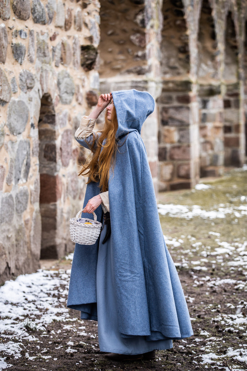 Medieval cloak Mila, wool blend, blue