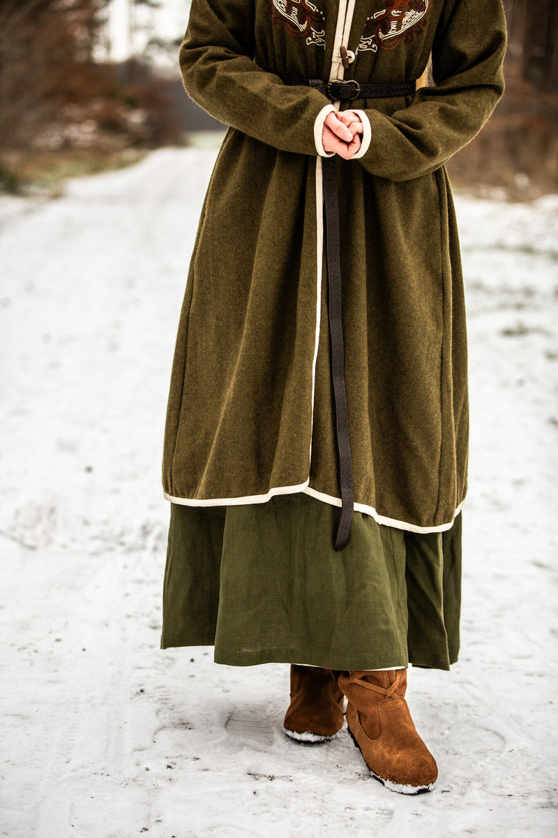 Viking kaftan Skadi, olivgrön, ullblandning 