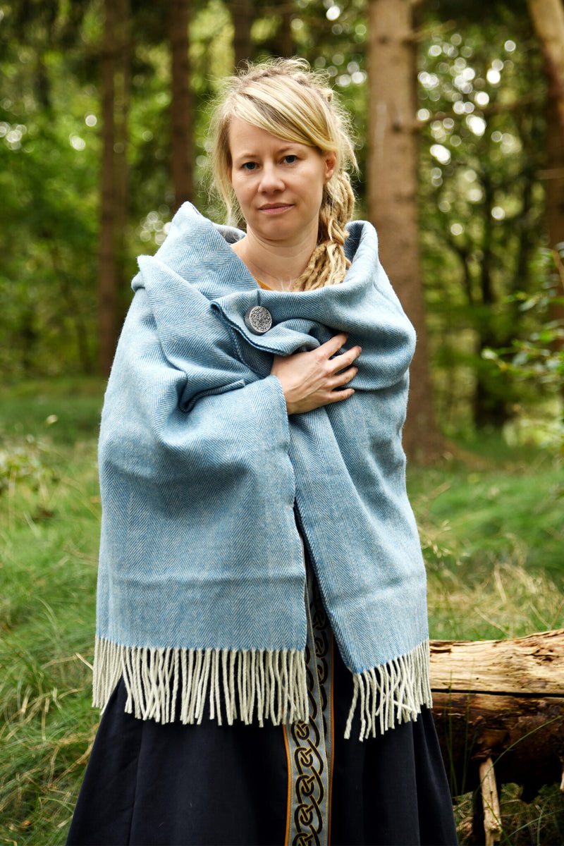 100% wollen deken / mantel, vissegraat, blauw