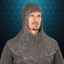 Chainmail coif, blackened aluminum, riveted rings