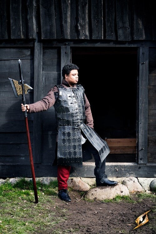 Leren brigandine lang, zwart