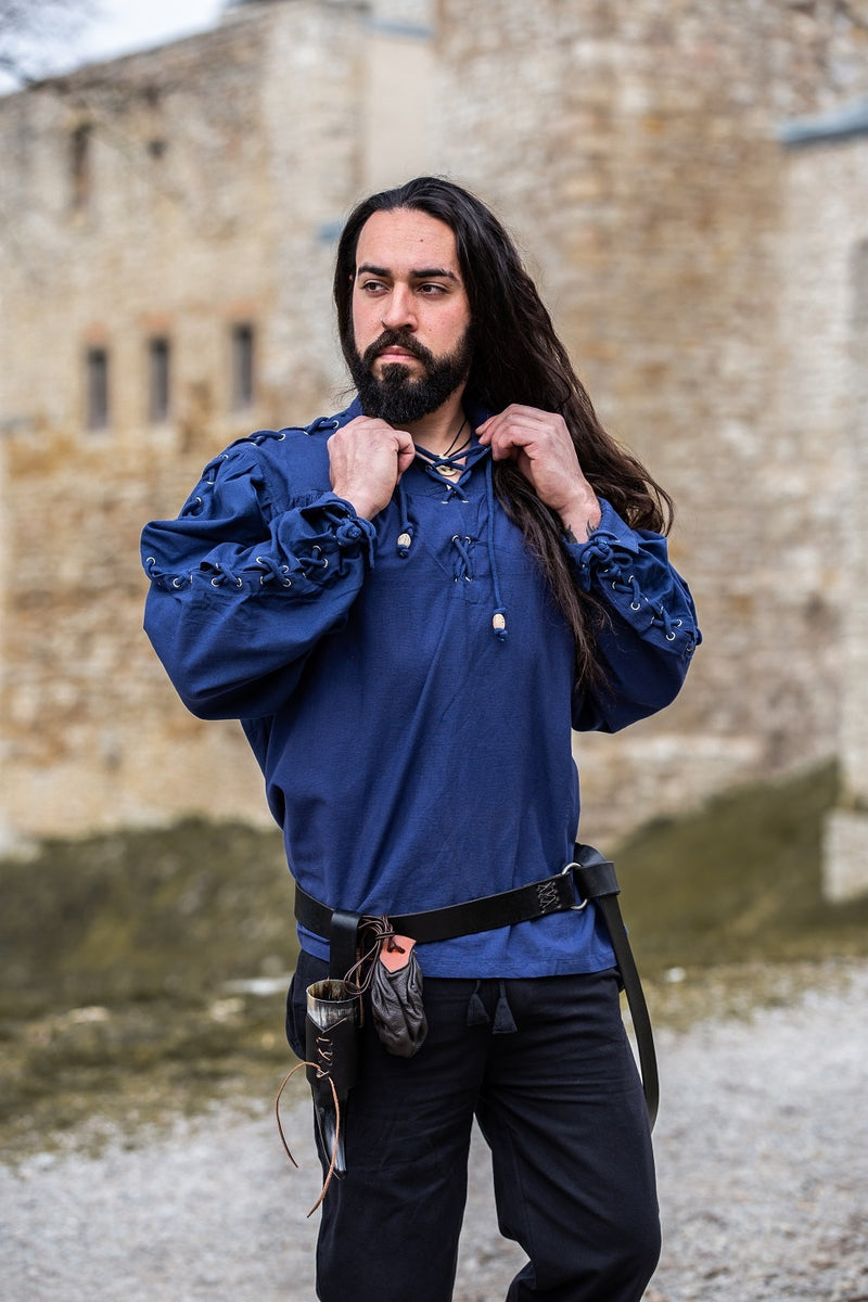 Chemise pirate avec lacets, bleu 