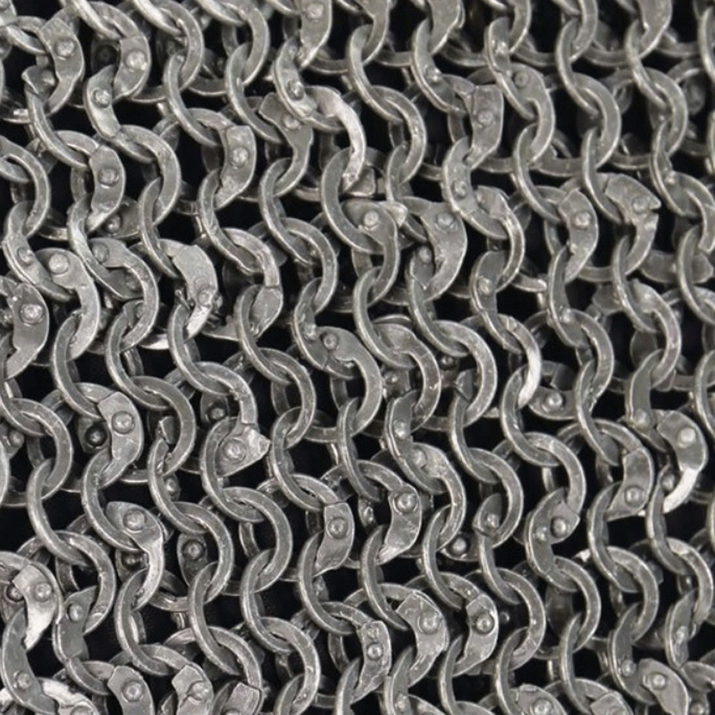 Chainmail coif, blackened aluminum, riveted rings