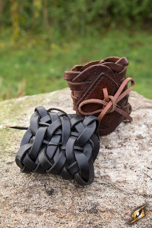 Gevlochten armband, zwart, leer