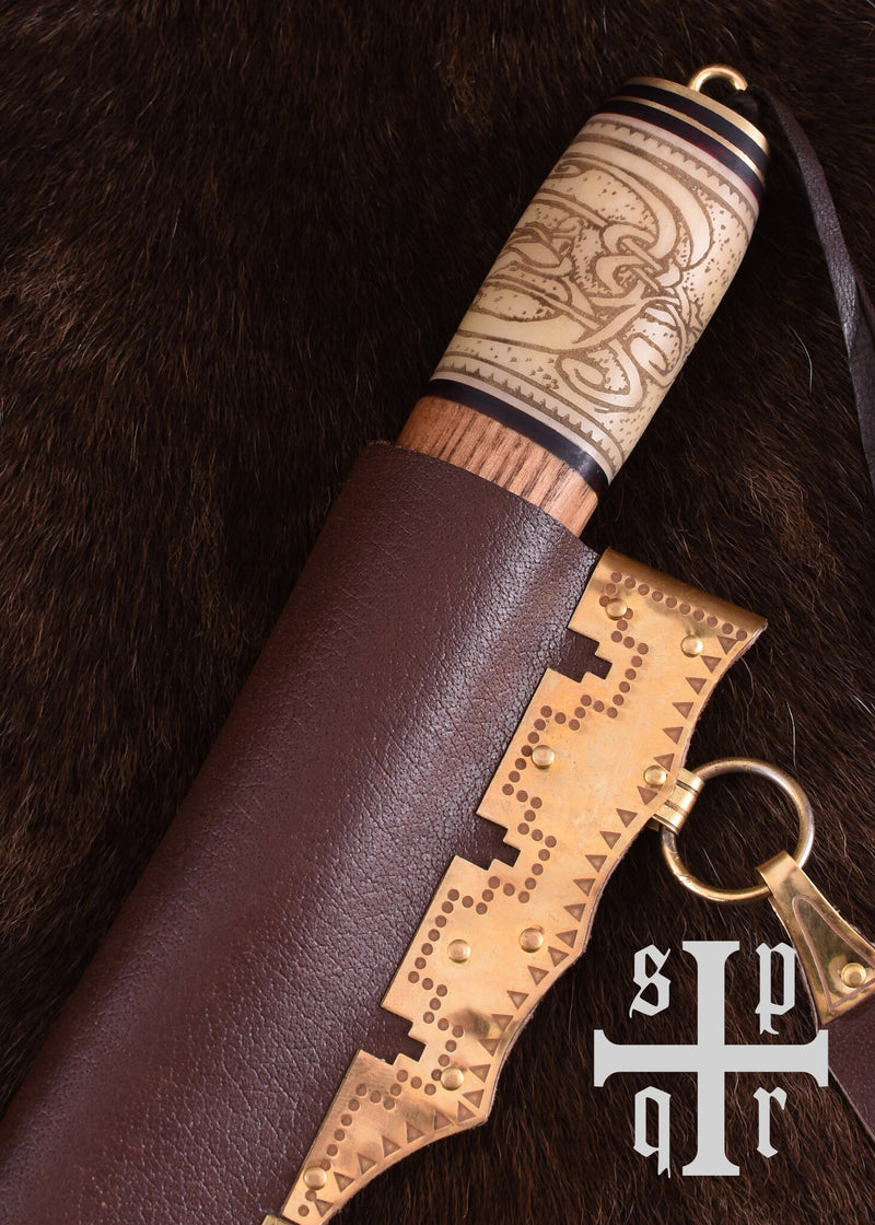 Vikingsax avec motif de nœud, acier de Damas, semi-tranchant 