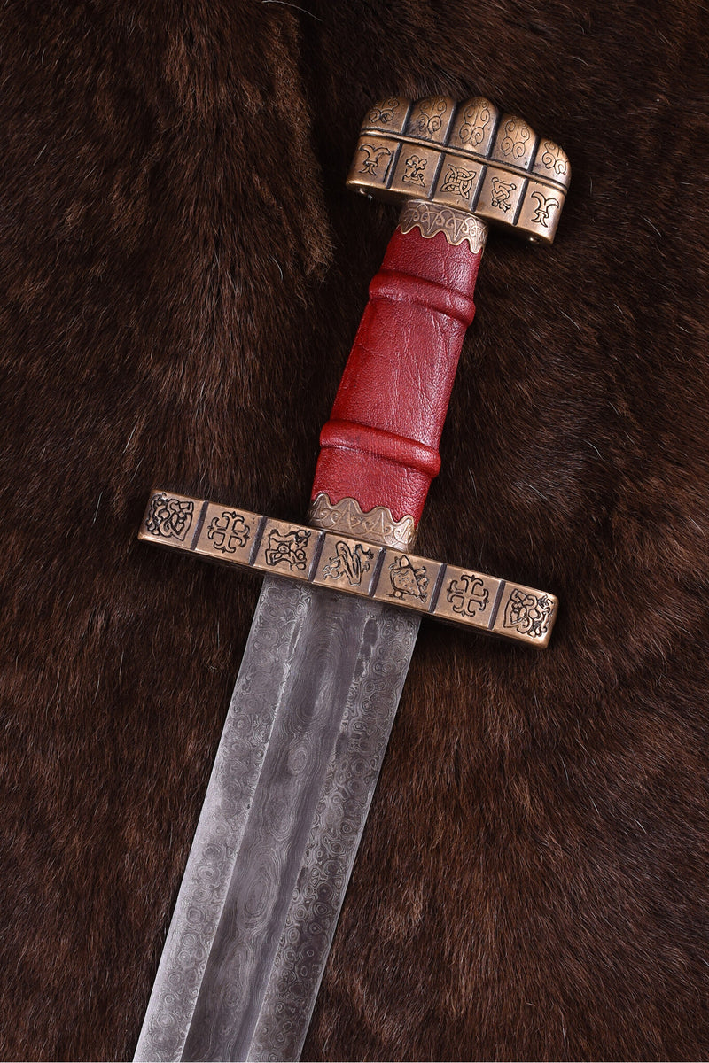 Espada vikinga Haithabu del siglo IX, acero de Damasco, semi-afilado 