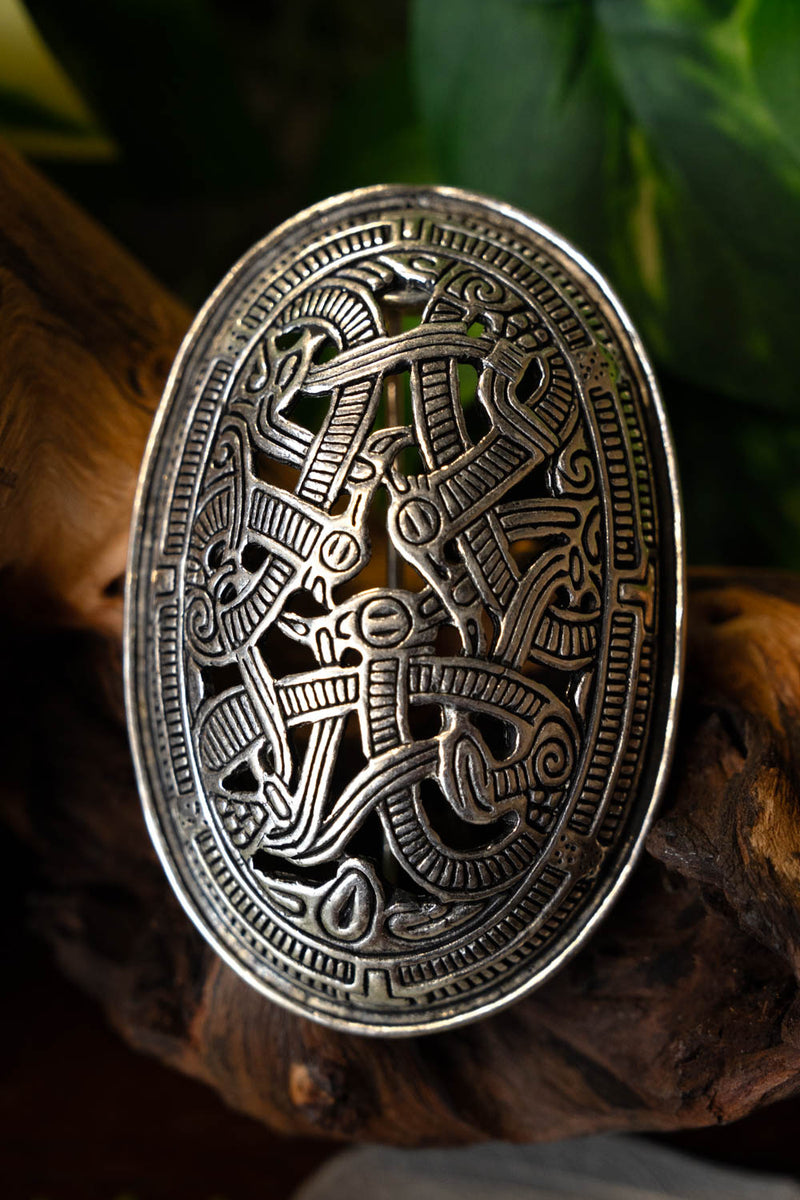 Viking tortoise brooch, Jelling style, silver-plated, per piece