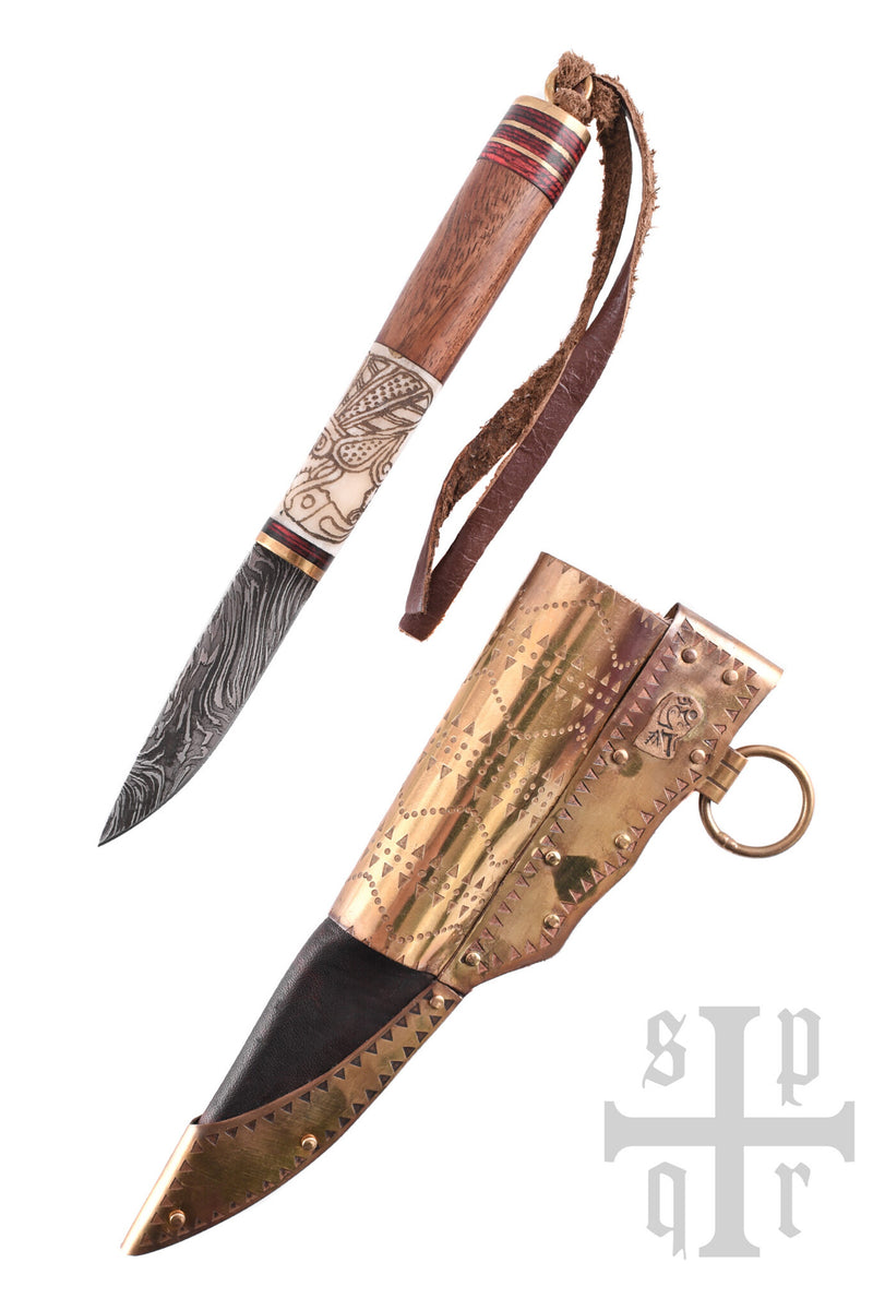 Viking knife Odins raven, damascus steel, semi-sharp