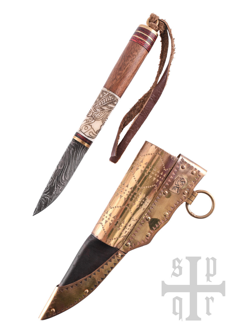 Vikingmes Odin's raven, damascusstaal, semi-scherp