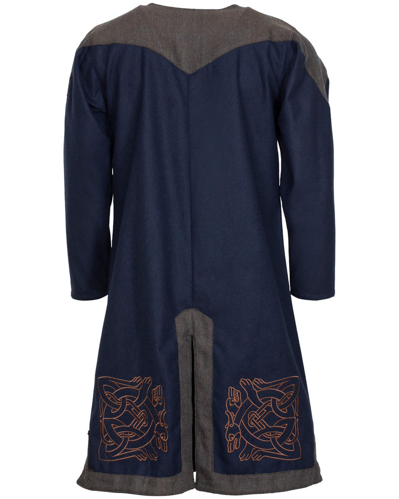 Geborduurde Norgaard tuniek, wolmix, blauw
