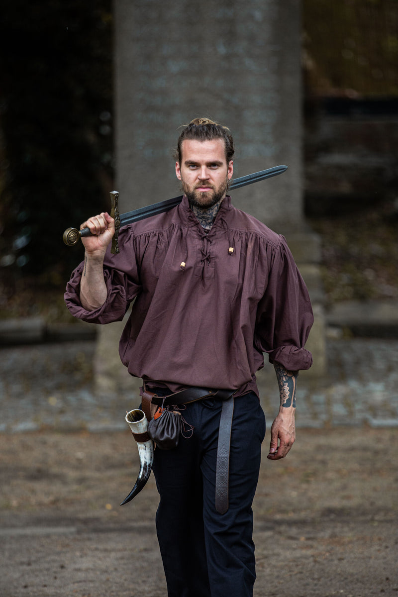 Camicia da pirata con collare, marrone 