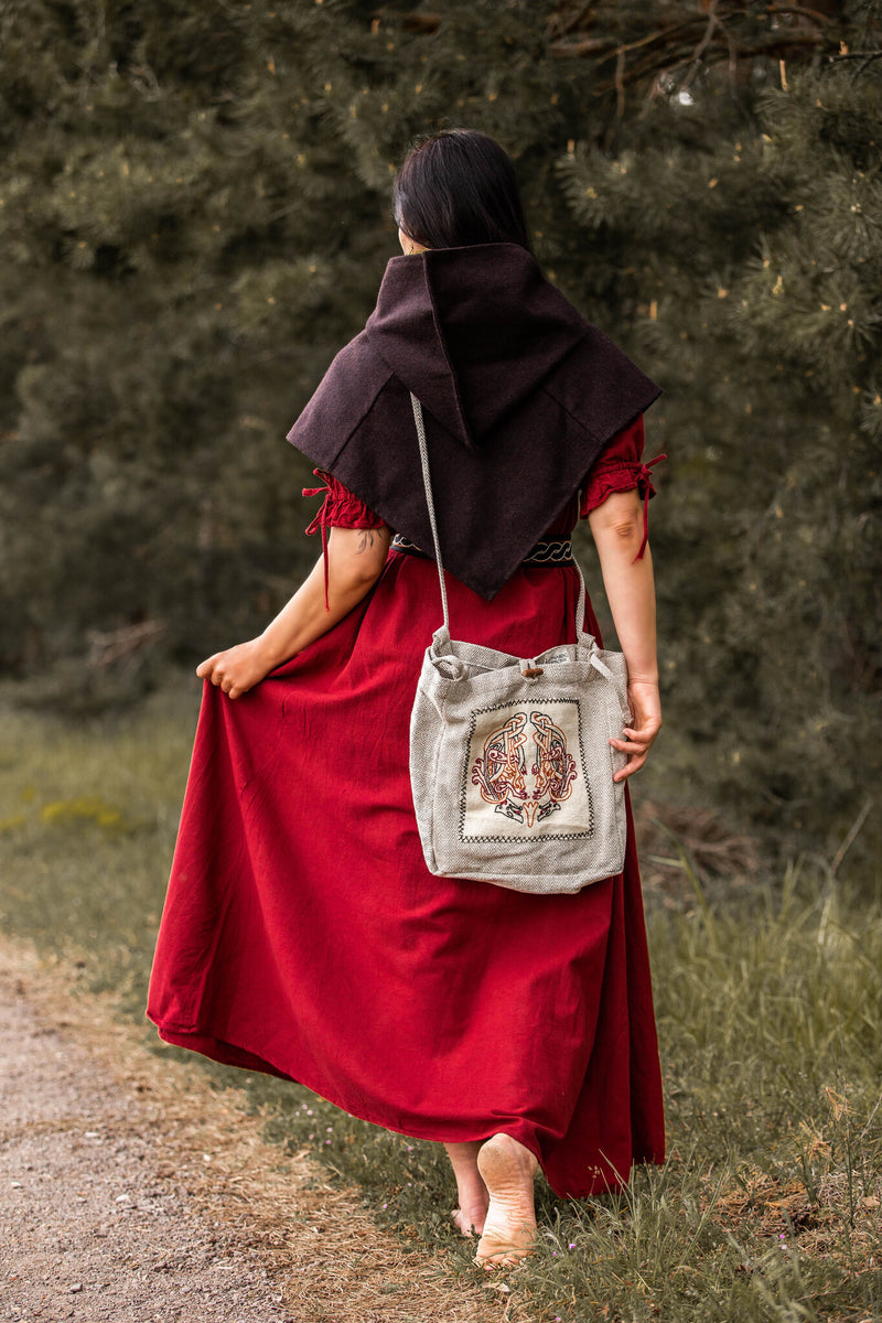 Broderet viking skuldertaske urnes med Vishegrat -motiv