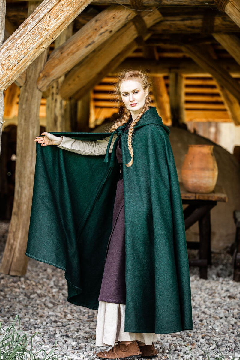 Middeleeuwse mantel Karen groen, wolmix