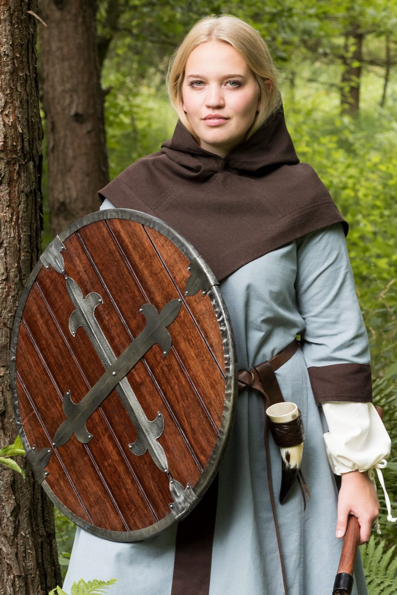 Houten rondschild met kruis