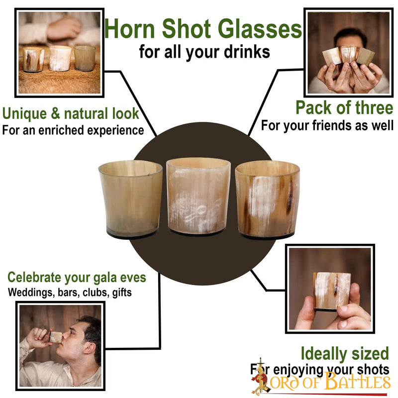 Trois verres à shot en corne, 100-200 ml 