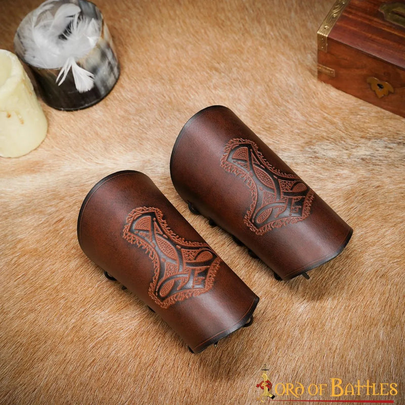 Mjolnir leather bracers, underarm guards