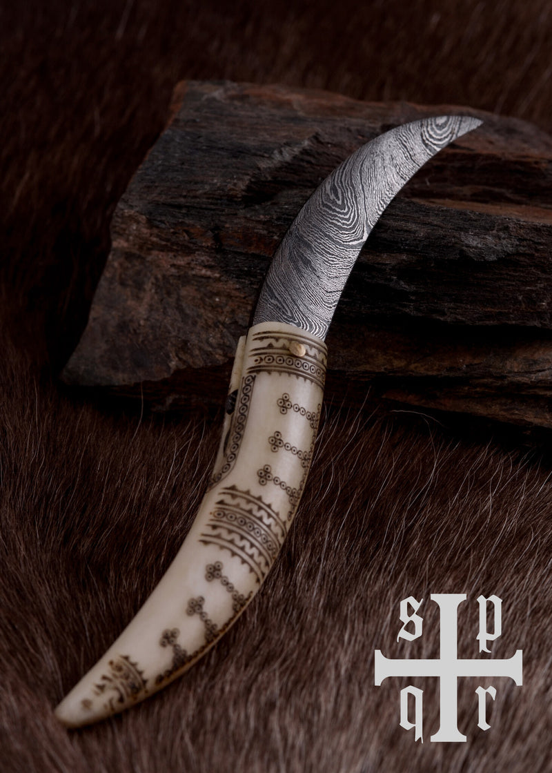 Viking fällkniv damaskus, halvvass 