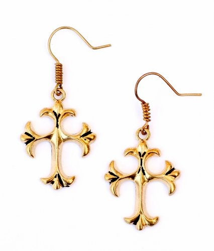 Earrings with gothic cross, bronze